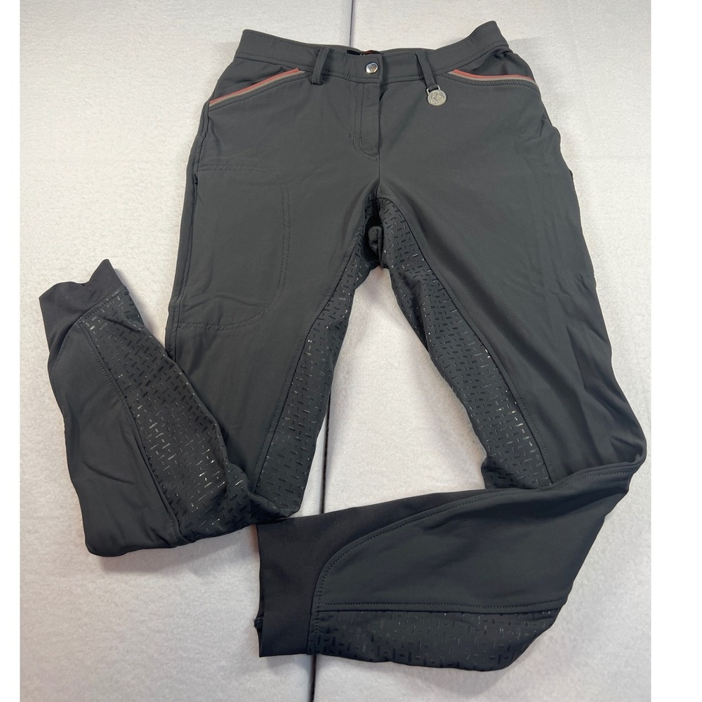 HKM Riding Breeches Equestrian Pants Dark Gray US 26 Full Seat Silicone‎ Grip